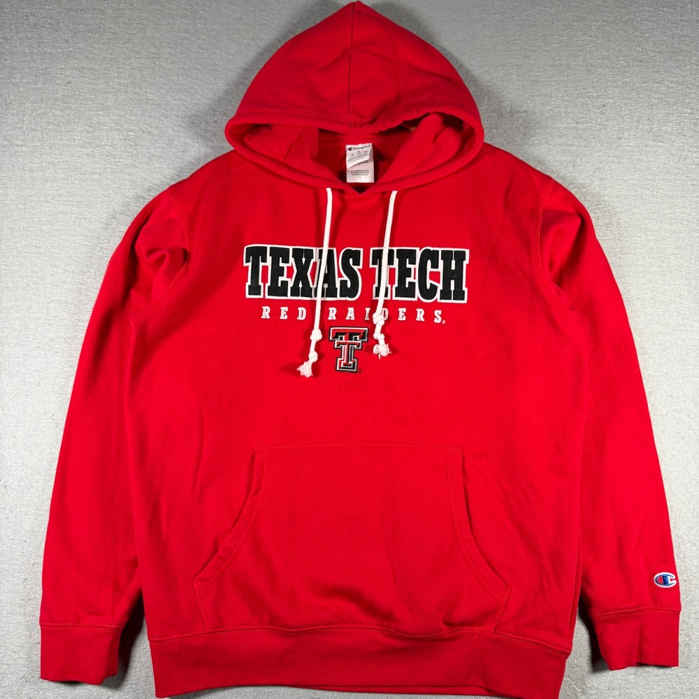 Champion Texas Tech Red‎ Raiders Hoodie Mens Large Red Pullover Eco Fleece
